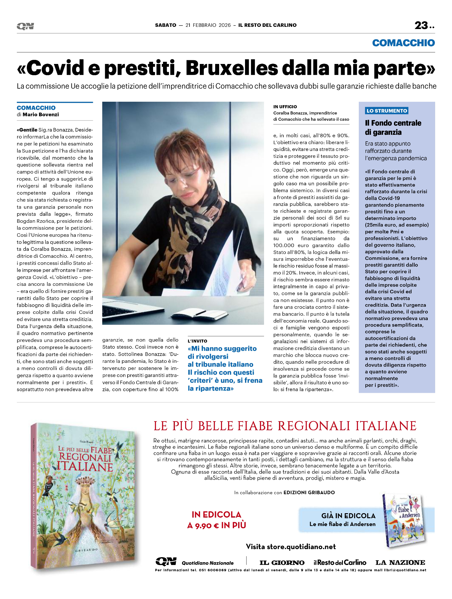 Cora Bonazza prestiti Covid Bruxelles dalla mia parte - Il Resto del Carlino febbraio 2026